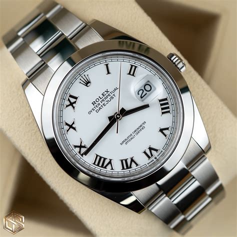 rolex datejust 41 white dial jubilee roman numerals|More.